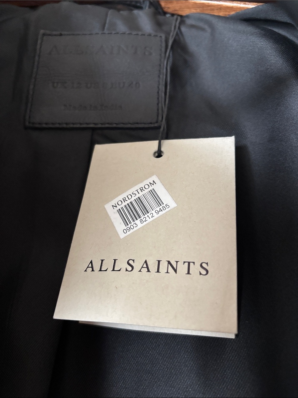 All Saints Black Leather Biker Jacket with Gold Hardware Accents - Picture 15 of 15